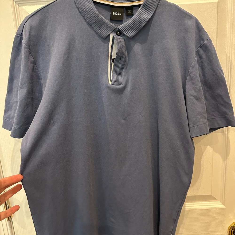 BOSS Men's Slate Blue Polo with Contrast Trim